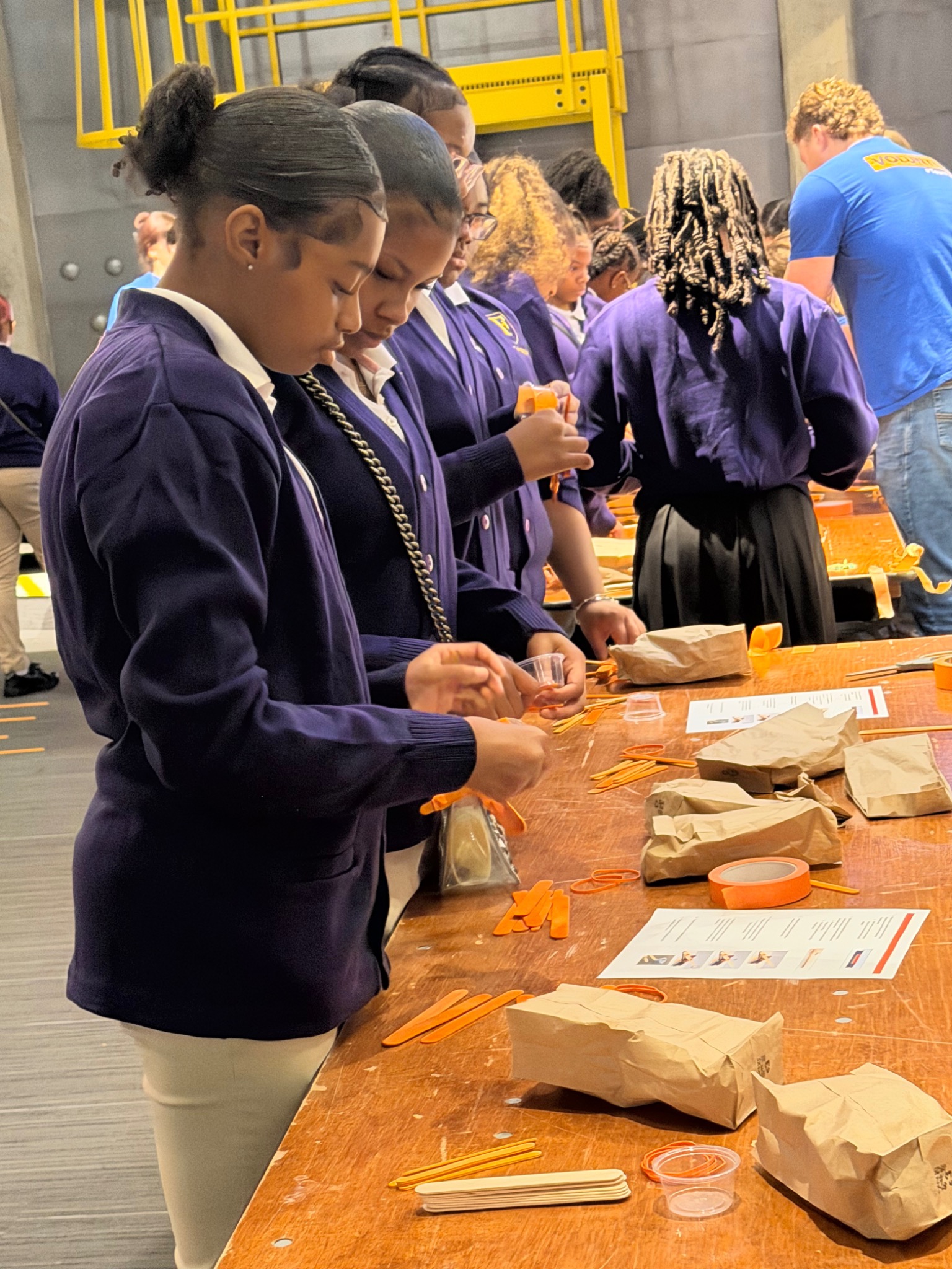 Students concentrating on building their projects